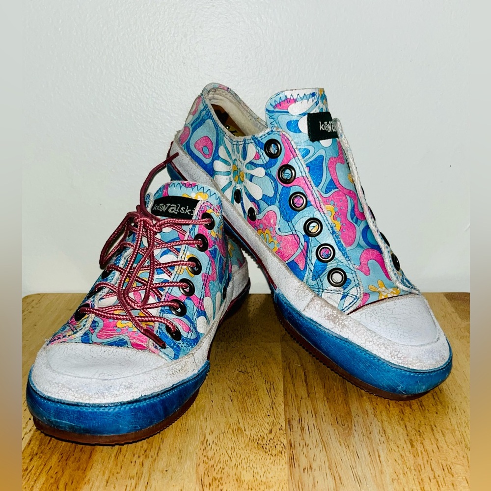 Super RARE Kowalski Distressed hand painted  Colorful Women's Sneakers